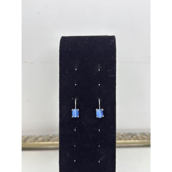 Stunning Vintage Sterling Silver Blue Cats Eye Earrings - Picture 10 of 10